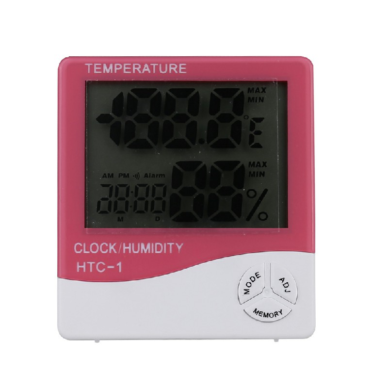 Digital Thermometer Humidity Meter Room Indoor Temperature LCD Clock Hygrometer - Pink
